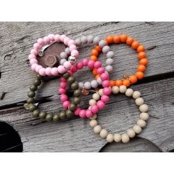 Giuno Armband Holz Perlen lila Kunststoff elastisch ARU 184 41