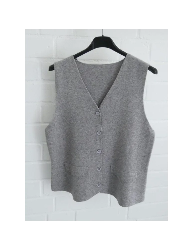 Graue Damen Weste mit Knopfleiste und Taschen, V-Ausschnitt