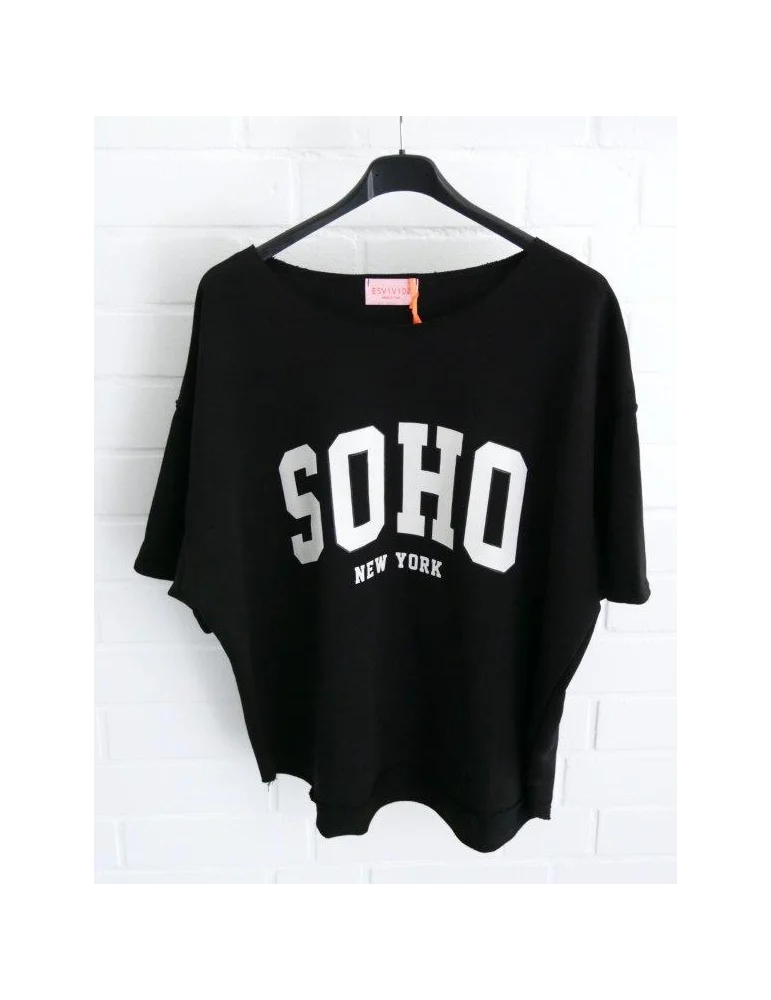 Schwarzer kurzarm Damen Sweater mit SOHO New York Print, locker geschnitten