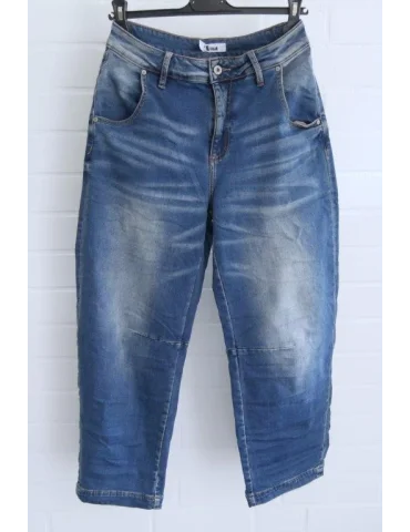 Blaue 7/8 Damen Jeans mit Waschung auf Bügel