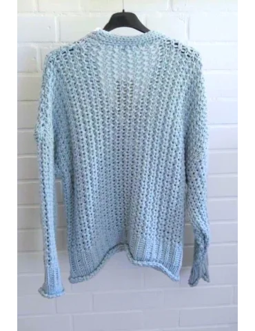 Damen Grob Strick Jacke kurz hellblau blau Onesize 38 - 44 20698