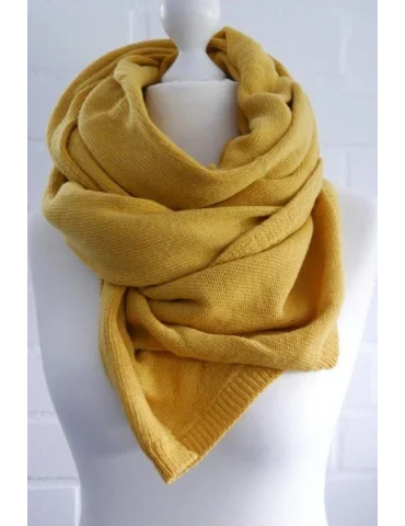 Damen Herren XXL Schal Stola Poncho curry senf gelb uni mit Wolle und Kaschmir