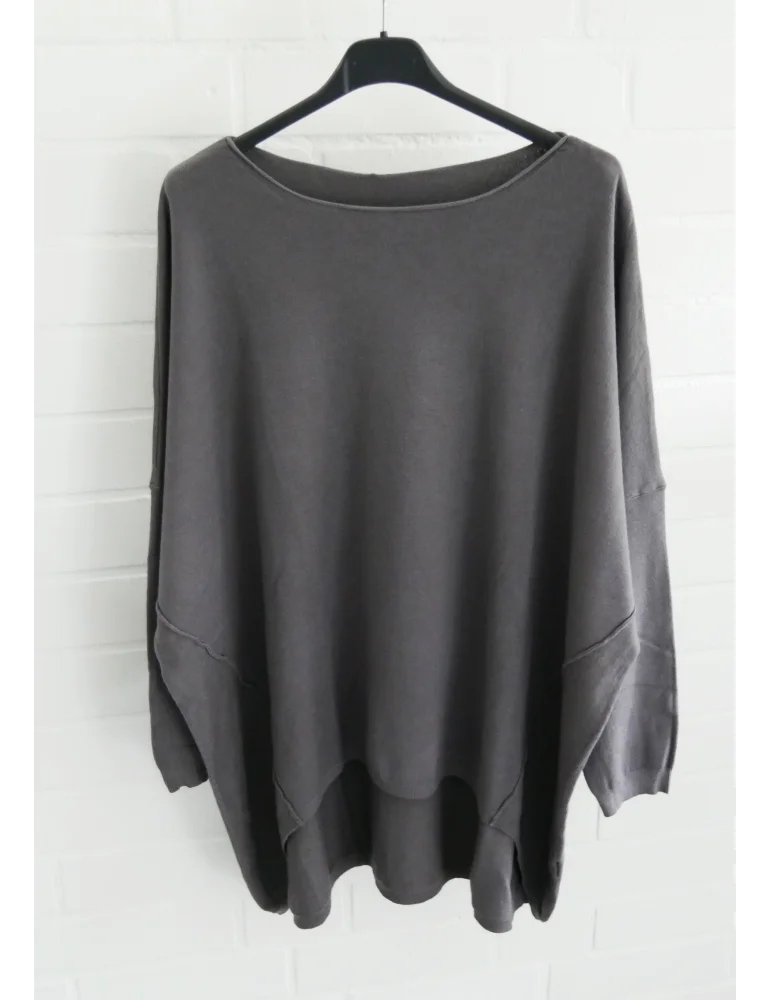 Grauer Damen Pullover mit Rundhalsausschnitt und Vokuhila Style