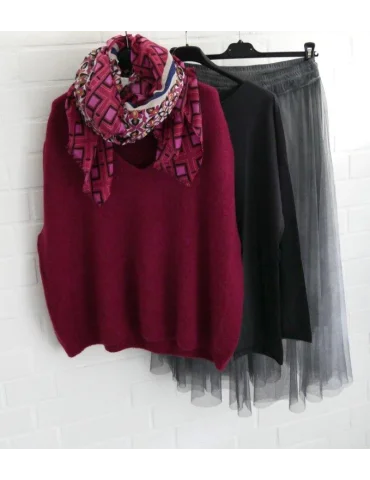 Damen Pullunder Plussize V-Ausschnitt weinrot...