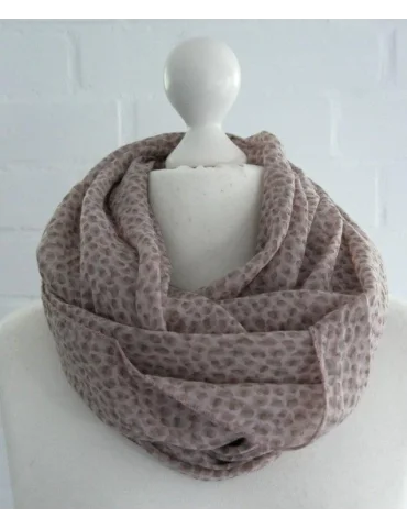 Um den Hals gelegter Seiden Baumwoll Schal in rose mit kleinem braunem Leo Muster