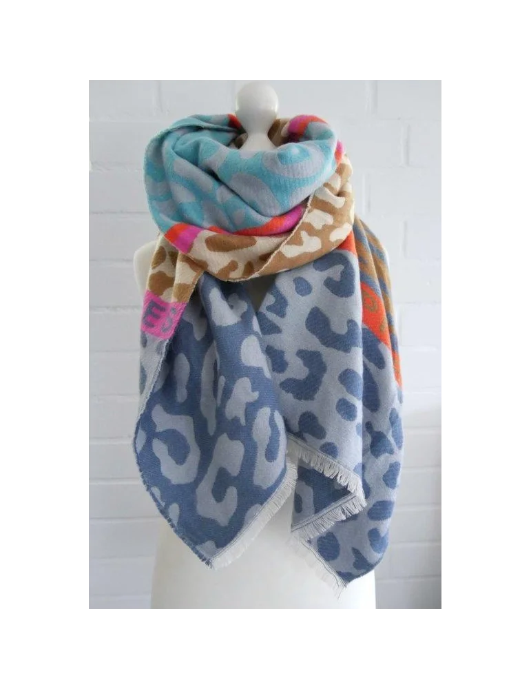 Bunter Schal mit Animalprint in Blau, Beige und Pink Bunter Schal mit Animalprint in Blau, Beige und Pink