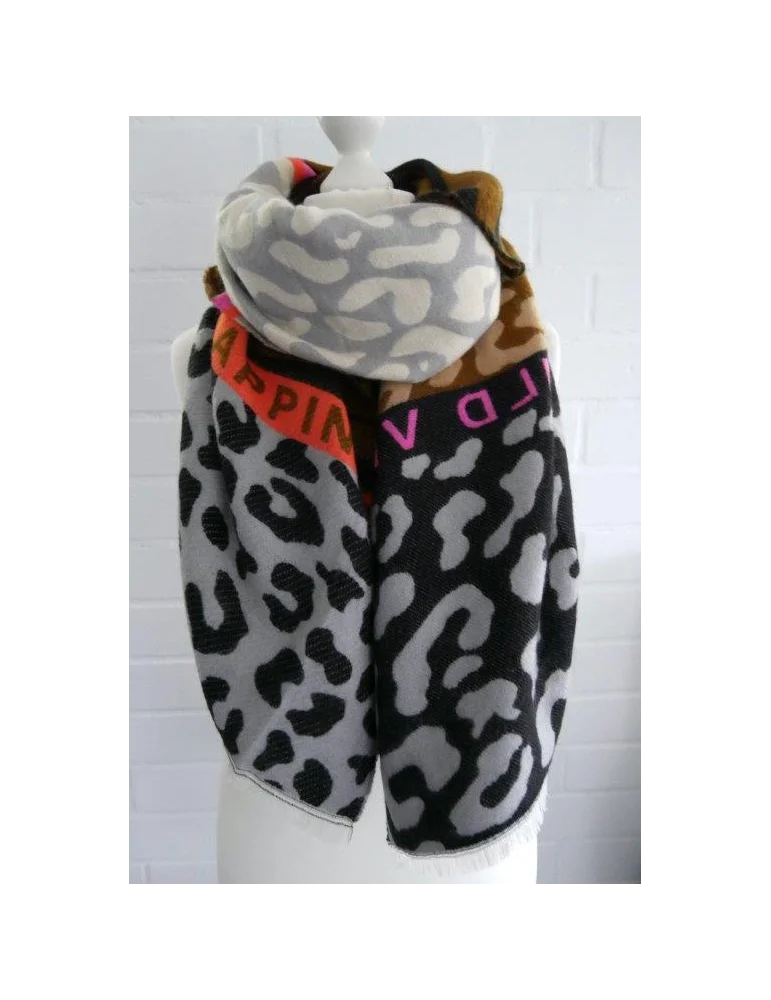 Bunter Schal mit Animalprint in schwarz, grau, beige und bunt Bunter Schal mit Animalprint in schwarz, grau, beige und bunt