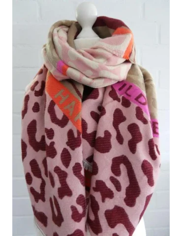 Bunter Schal mit Animalprint in Beige, Rose, Weinrot, Bunt