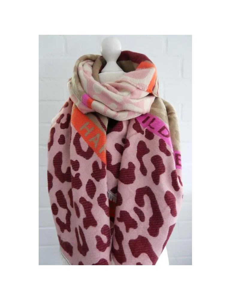 Bunter Schal mit Animalprint in Beige, Rose, Weinrot, Bunt Bunter Schal mit Animalprint in Beige, Rose, Weinrot, Bunt