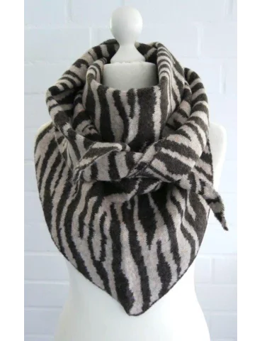 Damen Dreieckstuch braun beige Zebra Muster