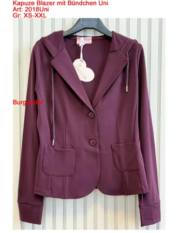 ESViViD Bequemer Sportlicher Jersey Blazer Kapuze Bündchen tailliert burgunder uni