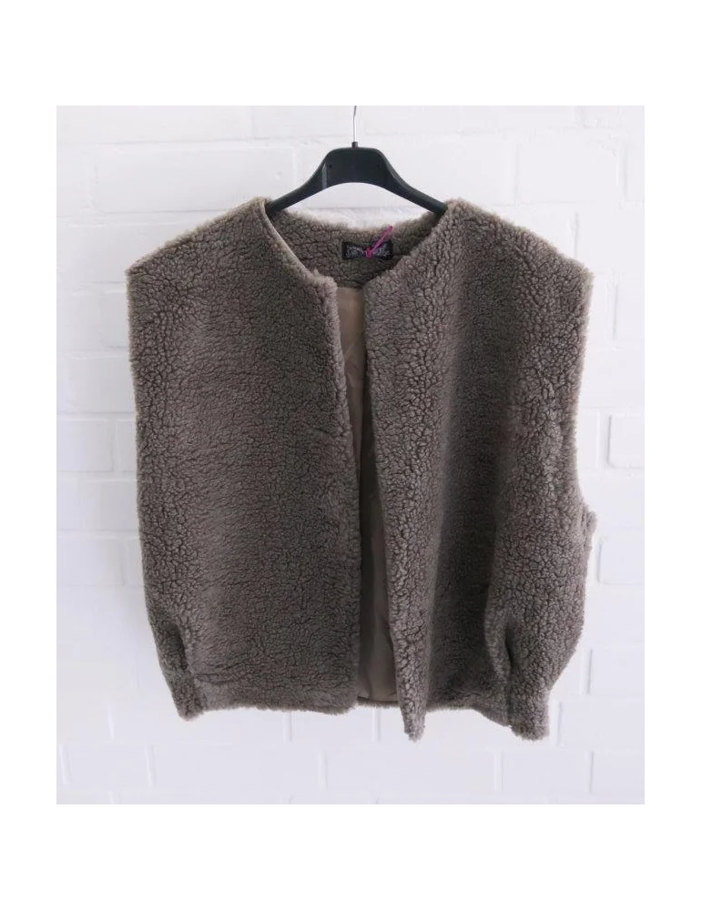 Taupefarbene Teddyweste aus weichem Material mit offenem Schnitt Taupefarbene Teddyweste aus weichem Material mit offenem Schnitt
