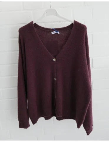 Weicher Aubergine Cardigan mit Knopfleiste und V-Ausschnitt