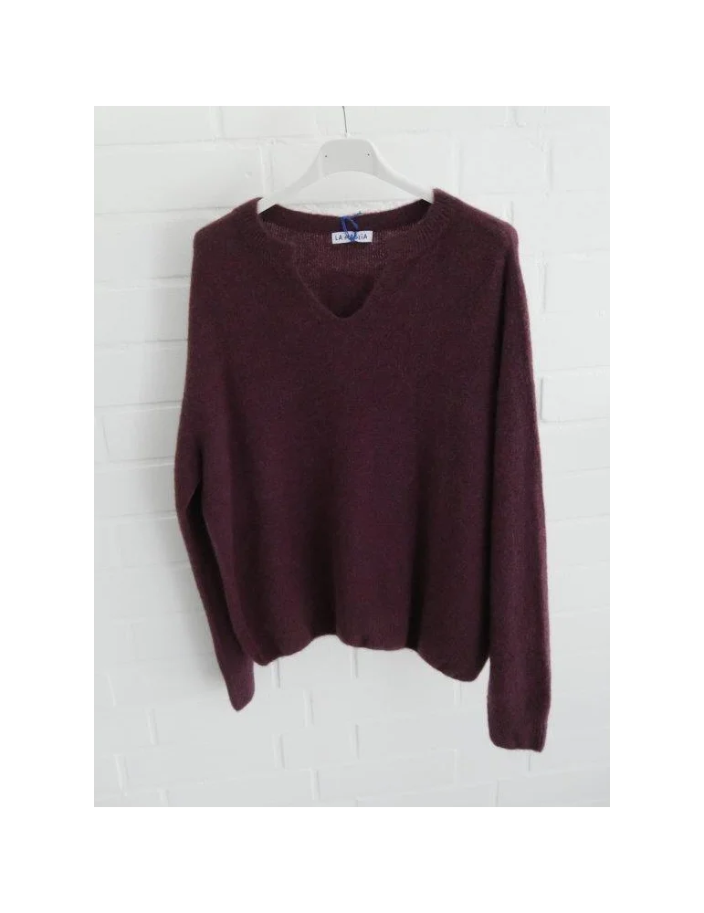 Weicher aubergine Pullover mit V-Schlitz am Rundhalsausschnitt Weicher aubergine Pullover mit V-Schlitz am Rundhalsausschnitt