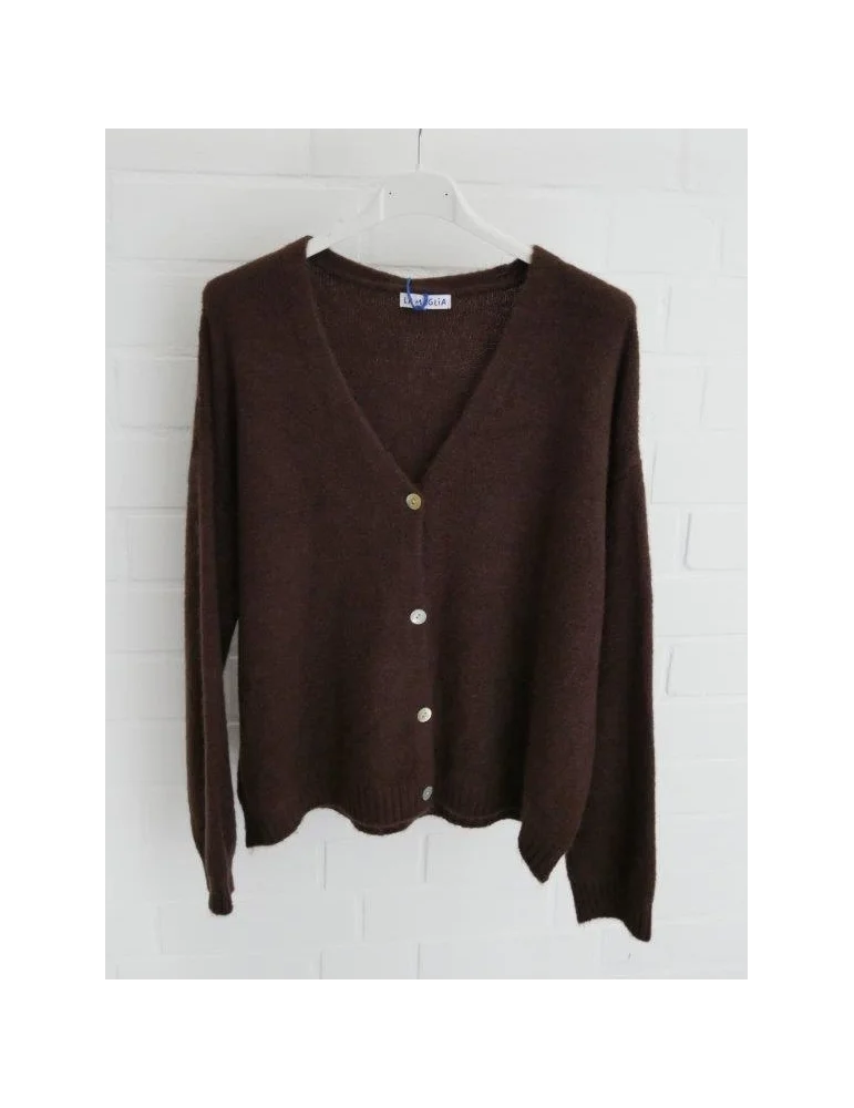 Braune Damen Strickjacke mit Knöpfen und Alpaka