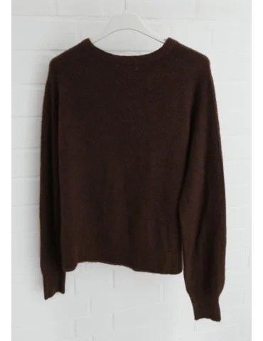Rückansicht Klassischer Damenpullover in braun mit Rundhalsausschnitt