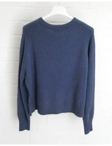 Rückansicht Klassischer Damenpullover in jeansblau mit Rundhalsausschnitt