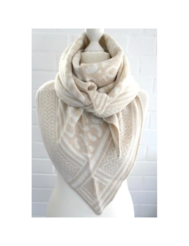Beige-Offwhite Dreiecksschal mit Muster auf Büste präsentiert
