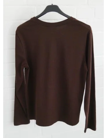 Rückansicht Braunes Damen Langarmshirt mit Rundhalsausschnitt