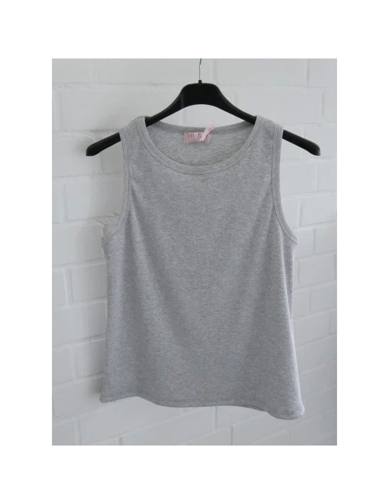 Hellgraues Rippen-Top mit hohem Ausschnitt