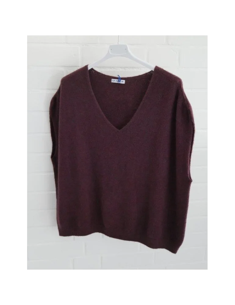 Damen Strick Pullunder in aubergine mit V-Ausschnitt