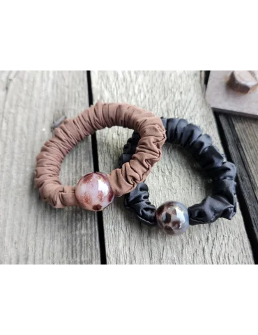 Unisex Haarband Haargummi braun Stoffummantelt Leo Perle