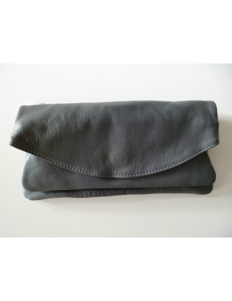 Tasche Clutch Bag Schultertasche Echtes Leder grau grey Made in Italy