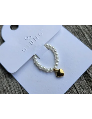 Giuno Modeschmuck Ring Damenring Perlen creme goldfarben Herz Kunststoff Metall RCY78 12