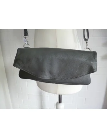 Tasche Clutch Bag Schultertasche Echtes Leder grau grey Made in Italy