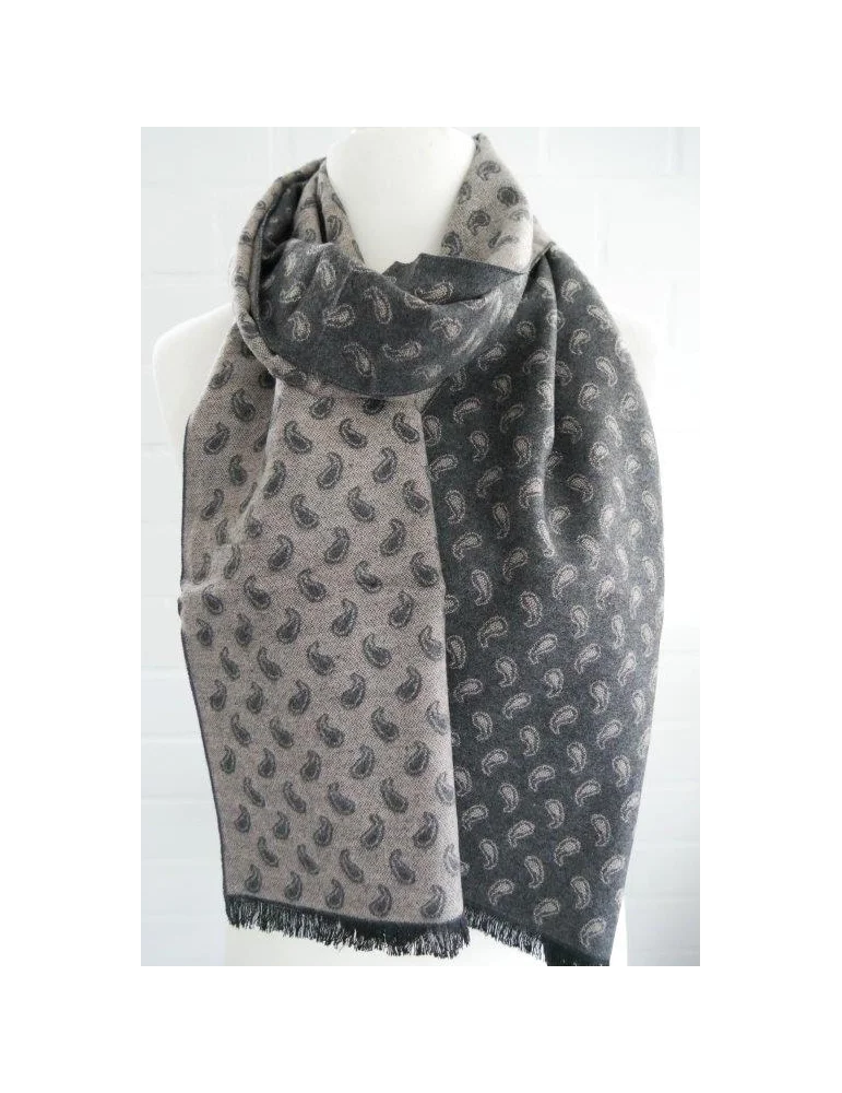 Herrenschal anthrazit beige mit Paisly Muster und mit Viskose und Wolle