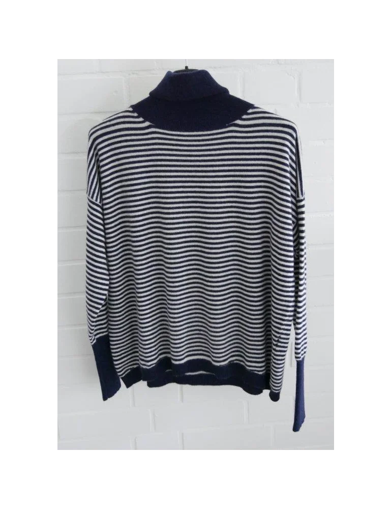 Rollkragen Pullover dunkelblau creme Streifen