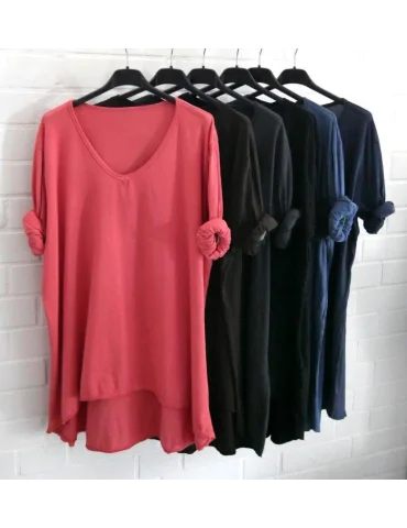 Damen langarm Shirt A-Form V-Ausschnitt uni koralle Baumwolle Onesize 38 - 44 6561 LA
