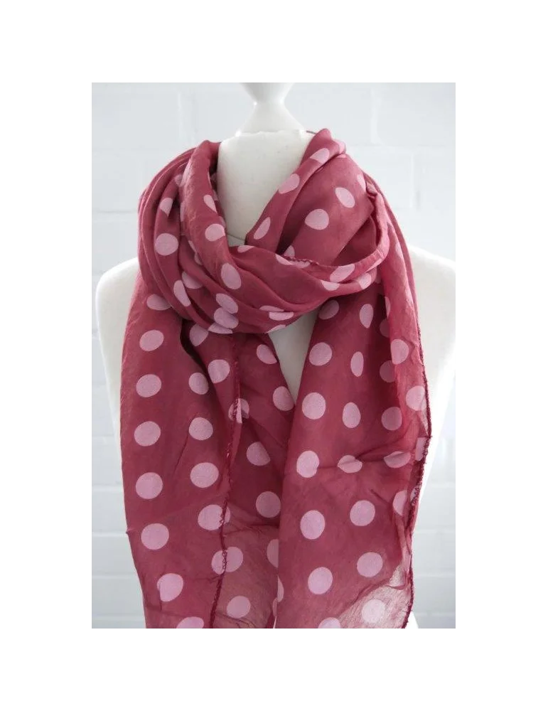 Seiden Baumwoll Schal weinrot rose mit Punkten