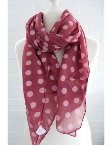 Schal Tuch Loop Made in Italy Seide Baumwolle weinrot rose Punkte S 153