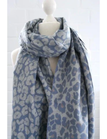 Kuschelweicher Leo-Schal – Blau Grau Leopard Muster