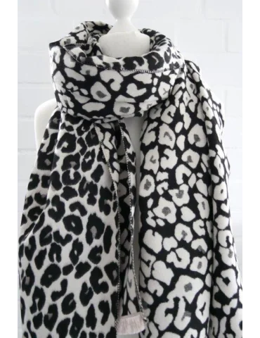 Kuschelweicher Leo-Schal – Schwarz-Creme Leopard Muster