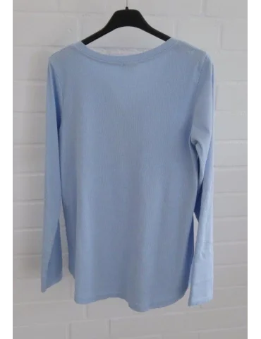 Rückansicht des hellblauen Damen Rippenshirt mit Knopfleiste