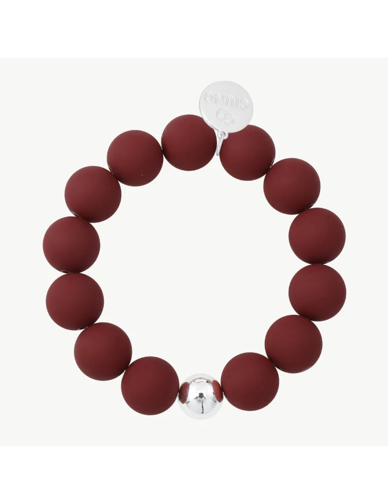 Damen Perlenarmband weinrot matt mit einer silbernen Perle