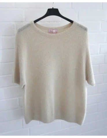 Kurzarm Pullover in Beige mit Rundhalsausschnitt