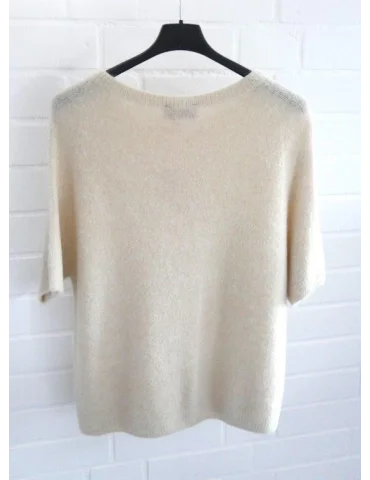 Rückansicht Kurzarm Pullover in Beige mit Rundhalsausschnitt