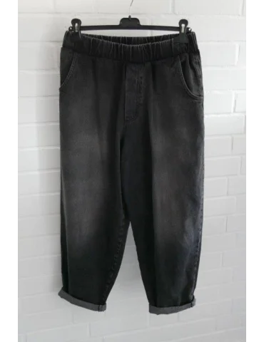 Anthrazitfarbene Jeanshose mit Gummibund und umgeschlagenem Saum