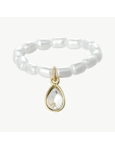 Damenring aus cremefarbenen Perlen mit Tropfenanhänger