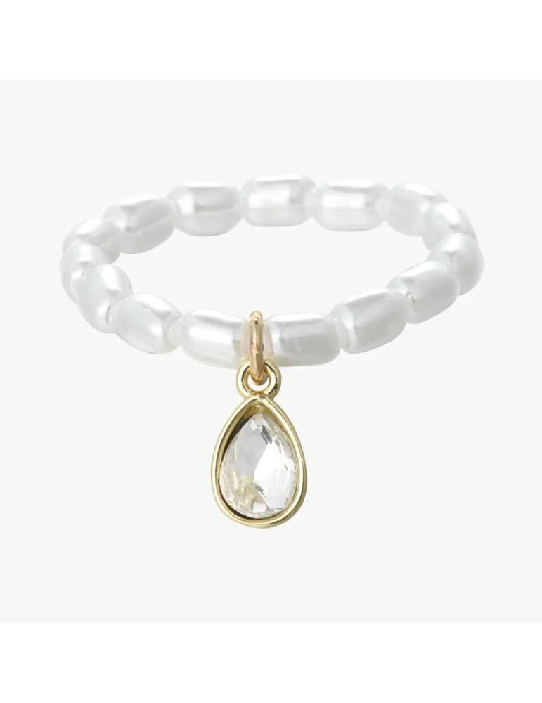 Damenring aus cremefarbenen Perlen mit Tropfenanhänger