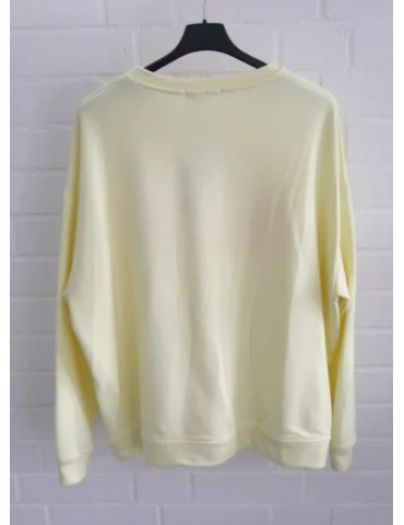 Damen Oversize Sweat Shirt langarm hellgelb rose "HEY!" uni mit Baumwolle Onesize 38 - 46 J2079