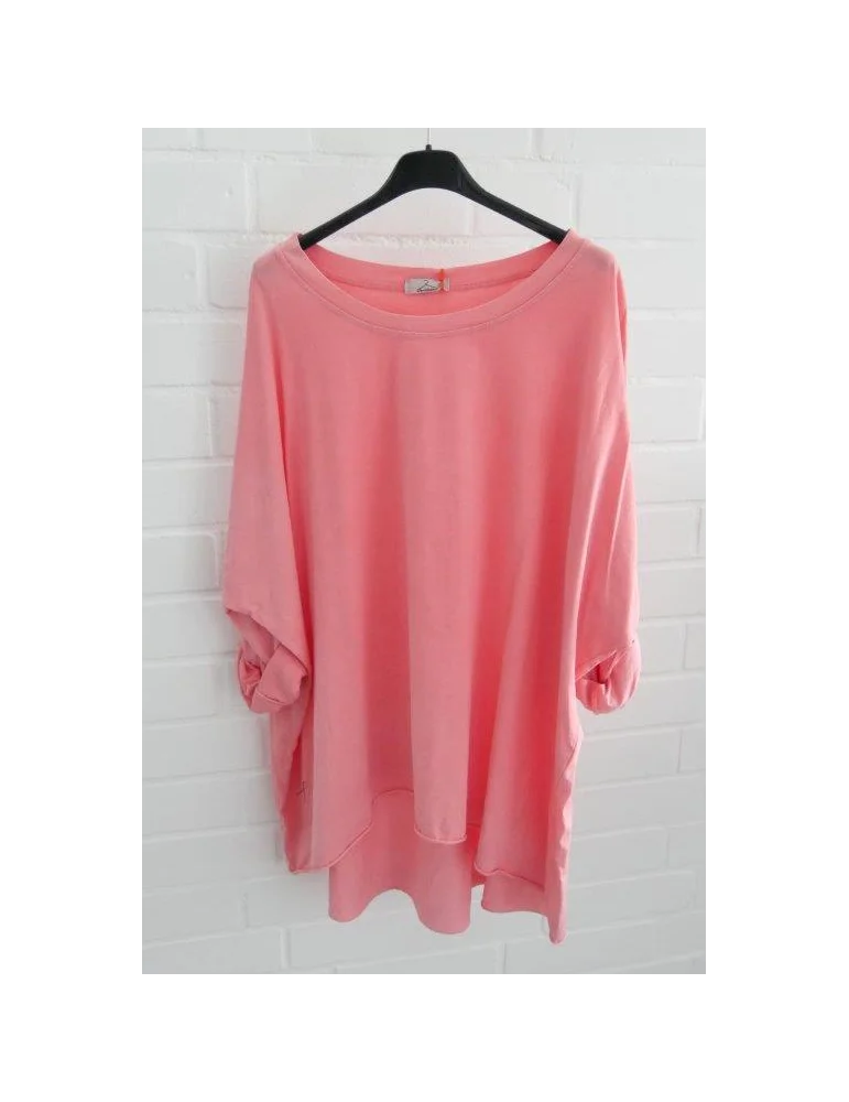 Korallefarbenes Oversize Shirt mit Rundhals und langen Ärmeln