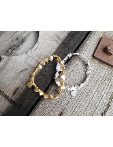 Damen Armband silber-und goldfarben matt mit Herzen als Perlen