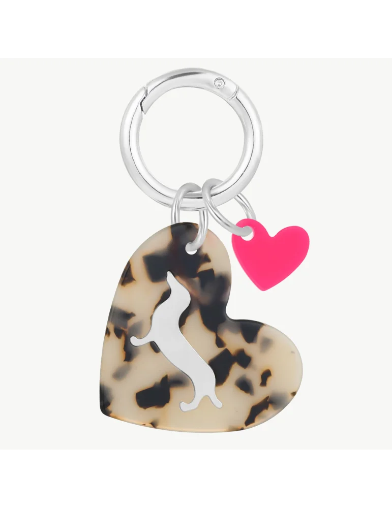 Schlüssel- bzw. Taschenanhänger in Herzform mit Leo Print und Dackel Hund