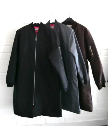 Damen Bomber Mantel lang schlamm uni Futter...