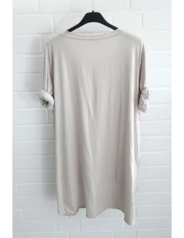 Damen Oversize Plussize Shirt langarm beige sand uni mit Baumwolle Onesize 38 - 46 6143