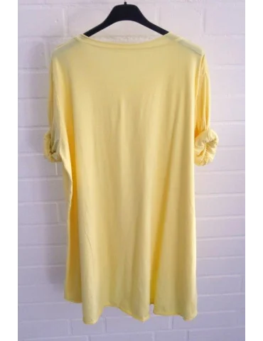 Damen Plussize Oversize Shirt langarm hellgelb uni mit Baumwolle Onesize 38 - 46 6143